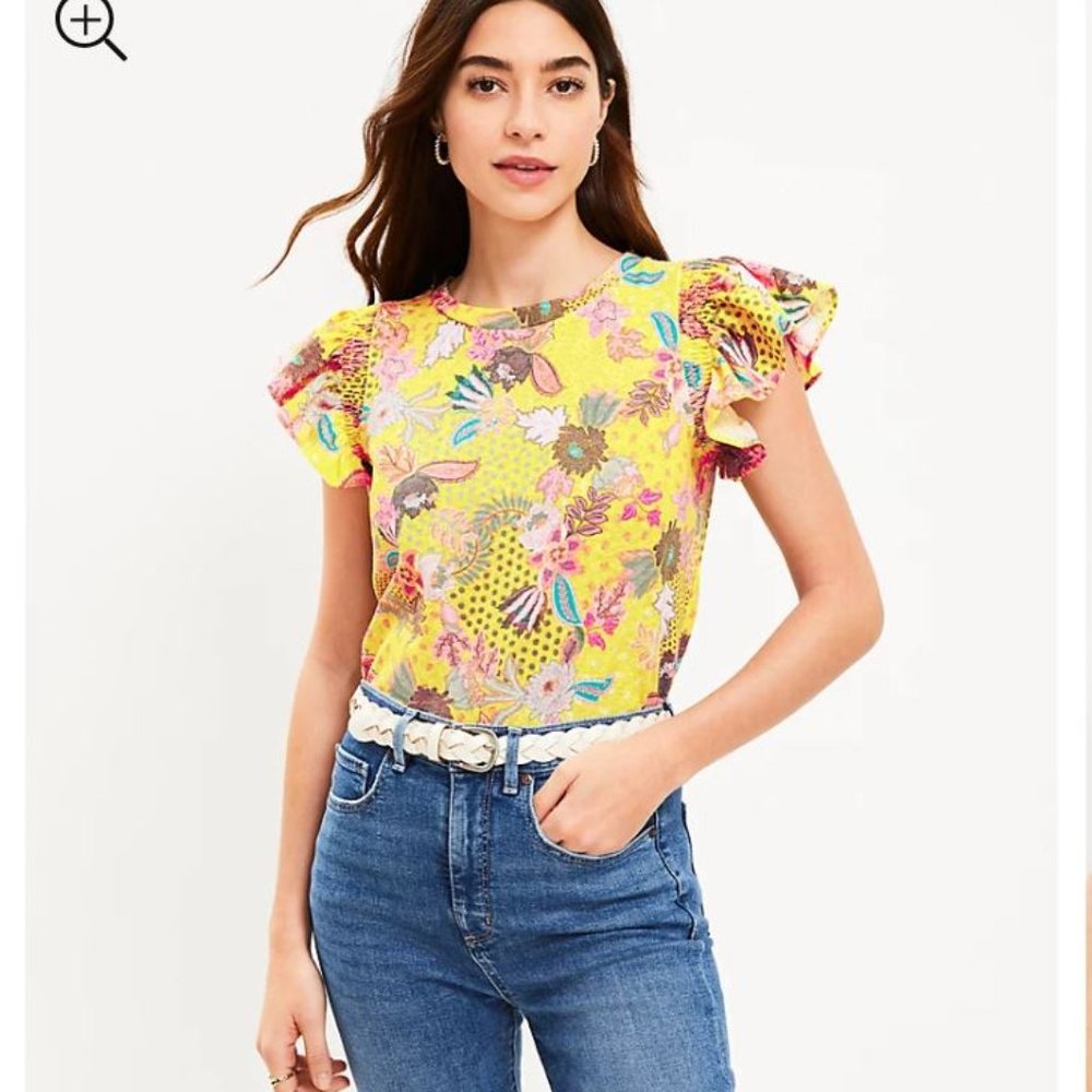 NWT - Loft Floral Ruffle Sleeve Tee